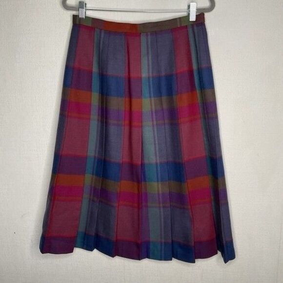VTG Boundary Waters 100% Wool Tartan Blue/Red Plaid Pleated Skirt Women Size 16 - Picture 9 of 10